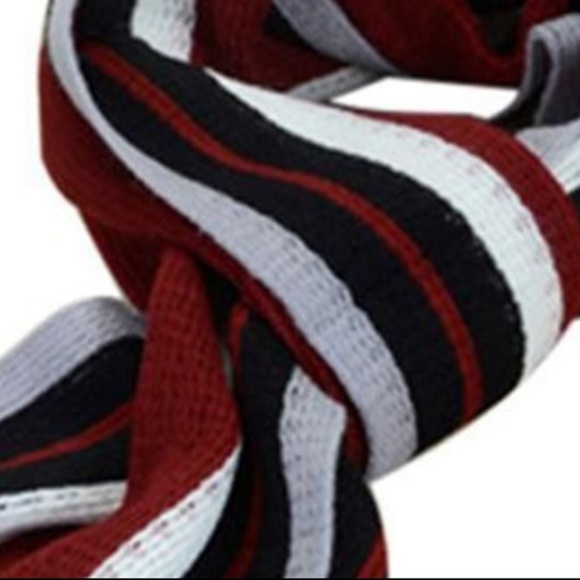 Striped Red White Black Tassel Unisex Scarf Wrap - Picture 4 of 6